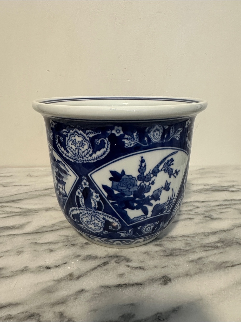 Blue and White Porcelain Floral Planter